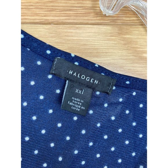 NWT Halogen Navy Ivory Lady Dot Blouse Top Plus XXL Short Sleeve Sheer Ruched - Picture 7 of 7